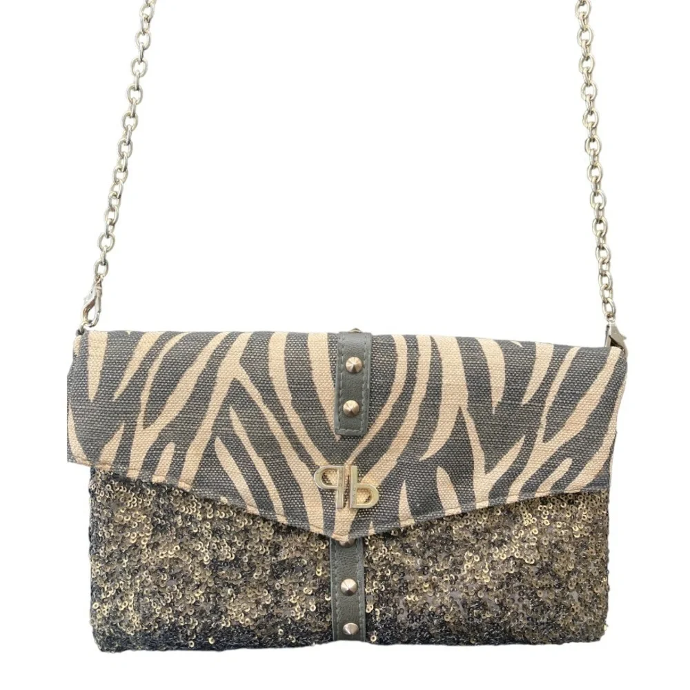 Pinko Shoulder Bag Clutch Animal Print and Sequins with Goldtone Chain